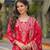 Women pink viscose ikat printed straight kurta trousers with dupatta