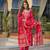 Women pink viscose ikat printed straight kurta trousers with dupatta