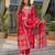 Women pink viscose ikat printed straight kurta trousers with dupatta