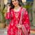 Women red viscose ikat printed straight kurta trousers with dupatta