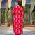 Women red viscose ikat printed straight kurta trousers with dupatta