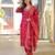 Women red viscose ethnic motifs printed straight kurta trousers with dupatta