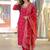 Women red viscose ethnic motifs printed straight kurta trousers with dupatta