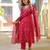 Women red viscose ethnic motifs printed straight kurta trousers with dupatta