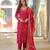 Women red viscose ethnic motifs printed straight kurta trousers with dupatta