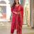 Women red viscose ethnic motifs printed straight kurta trousers with dupatta