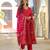 Women red viscose ethnic motifs printed straight kurta trousers with dupatta