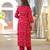 Women red viscose ethnic motifs printed straight kurta trousers with dupatta