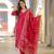 Women red viscose ethnic motifs printed straight kurta trousers with dupatta