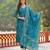 Women blue viscose ethnic motifs printed straight kurta trousers with dupatta