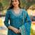 Women blue viscose ethnic motifs printed straight kurta trousers with dupatta