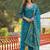 Women blue viscose ethnic motifs printed straight kurta trousers with dupatta