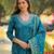 Women blue viscose ethnic motifs printed straight kurta trousers with dupatta