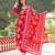 Women red viscose floral printed straight kurta trousers with dupatta