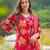 Women red viscose floral printed straight kurta trousers with dupatta
