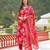 Women red viscose floral printed straight kurta trousers with dupatta