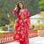 Women red viscose floral printed straight kurta trousers with dupatta