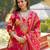 Women red viscose floral printed straight kurta trousers with dupatta