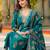 Women teal viscose embroidered straight kurta trousers with dupatta