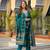 Women teal viscose embroidered straight kurta trousers with dupatta