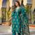 Women teal viscose embroidered straight kurta trousers with dupatta
