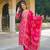 Women pink viscose ikat embroidered straight kurta trousers with dupatta