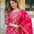 Women pink viscose ikat embroidered straight kurta trousers with dupatta