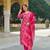 Women pink viscose ikat embroidered straight kurta trousers with dupatta