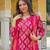 Women pink viscose ikat embroidered straight kurta trousers with dupatta