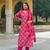 Women pink viscose ikat embroidered straight kurta trousers with dupatta