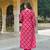 Women pink viscose ikat embroidered straight kurta trousers with dupatta