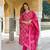 Women pink viscose ikat embroidered straight kurta trousers with dupatta