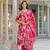 Women pink viscose floral embroidered straight kurta trousers with dupatta
