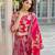 Women pink viscose floral embroidered straight kurta trousers with dupatta