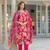 Women pink viscose floral embroidered straight kurta trousers with dupatta