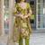 Women green viscose floral embroidered straight kurta trousers with dupatta