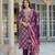 Women purple viscose ikat embroidered straight kurta trousers with dupatta