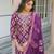 Women purple viscose ikat embroidered straight kurta trousers with dupatta