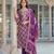 Women purple viscose ikat embroidered straight kurta trousers with dupatta
