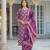 Women purple viscose ikat embroidered straight kurta trousers with dupatta
