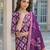 Women purple viscose ikat embroidered straight kurta trousers with dupatta