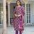Women purple viscose ikat embroidered straight kurta trousers with dupatta