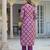 Women purple viscose ikat embroidered straight kurta trousers with dupatta