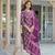 Women purple viscose ikat embroidered straight kurta trousers with dupatta