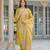 Women yellow viscose floral printed straight kurta trousers with dupatta