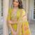 Women yellow viscose floral printed straight kurta trousers with dupatta