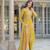 Women yellow viscose floral printed straight kurta trousers with dupatta