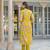 Women yellow viscose floral printed straight kurta trousers with dupatta