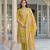 Women yellow viscose floral printed straight kurta trousers with dupatta