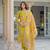 Women yellow viscose floral printed straight kurta trousers with dupatta